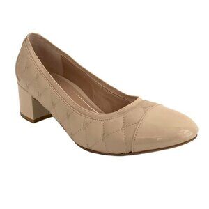 Vionic Ruby Leather Comfort Pumps Women Size 10W Tan Cap-toe Block Heel